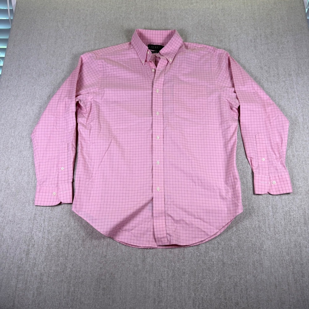 Lauren Ralph Lauren Button Down Men 16.5 34/35 Pink Windowpane Classic Fit Shirt